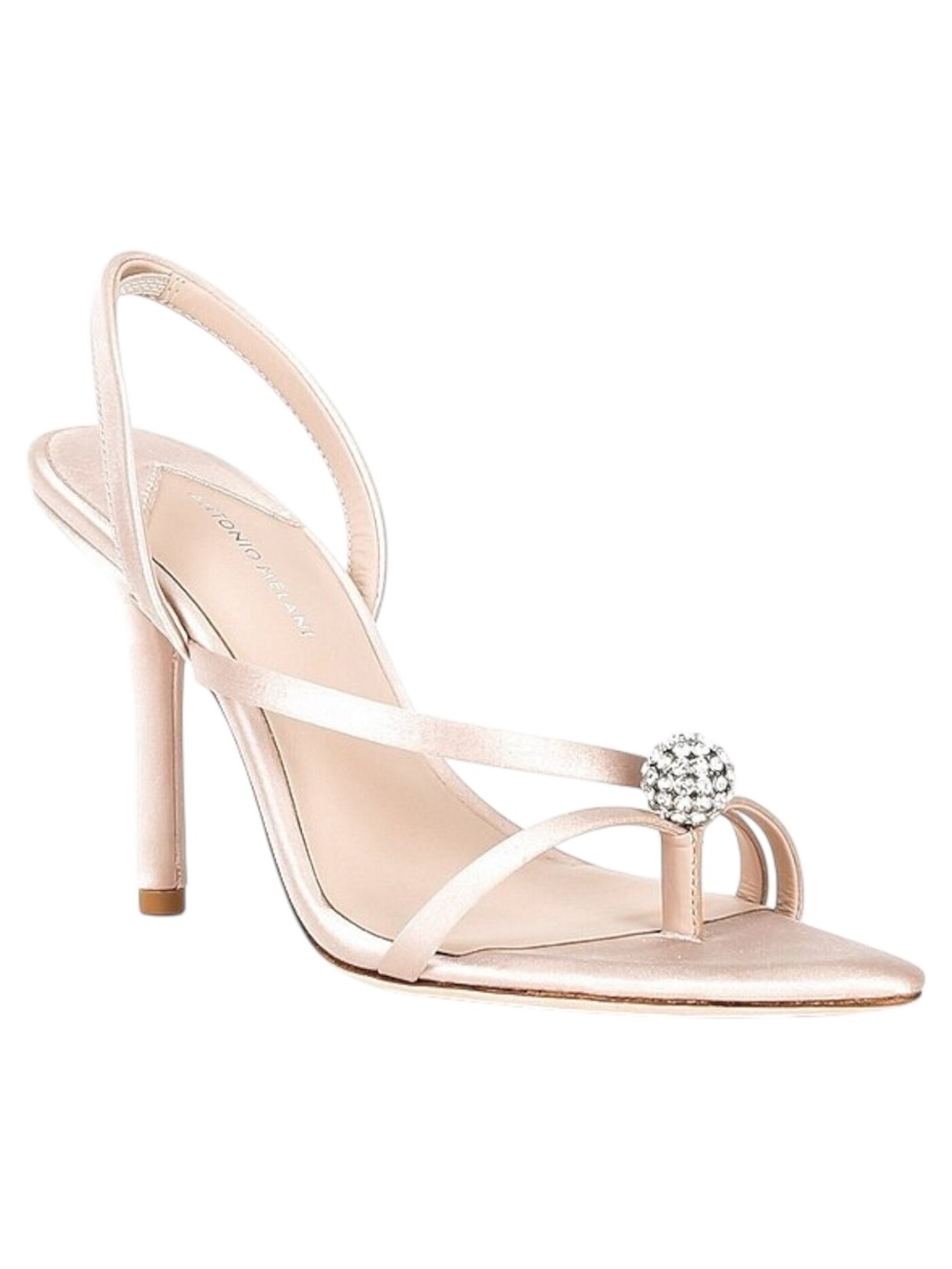 ANTONIO MELANI Blush Pink Satin Crystal-Accent Stiletto Sandals